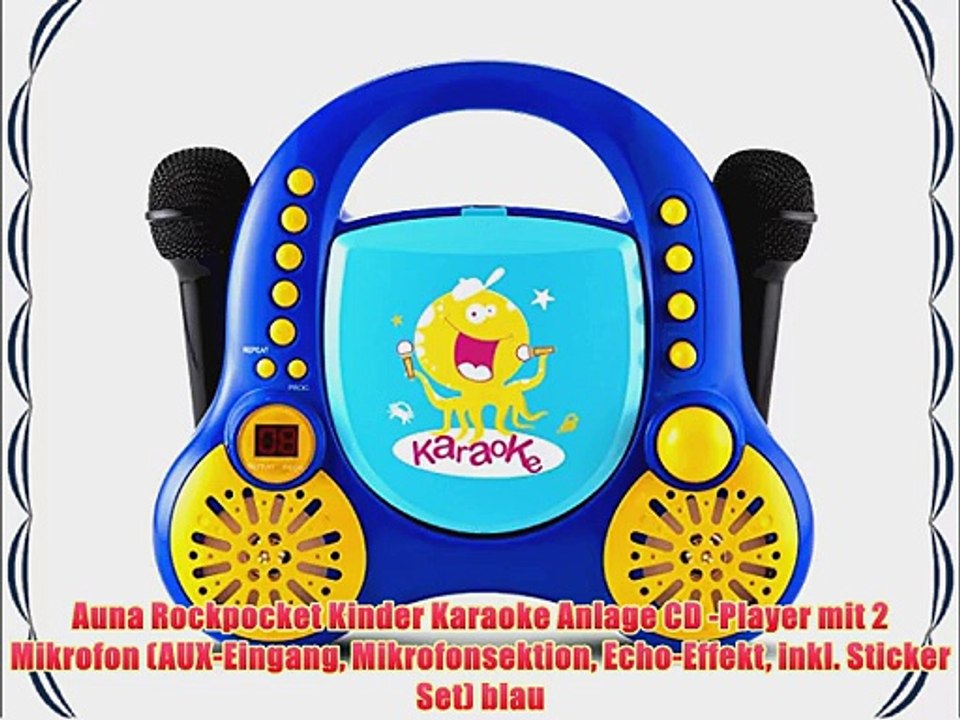 Auna Rockpocket Kinder Karaoke Anlage CD -Player mit 2 Mikrofon (AUX-Eingang Mikrofonsektion