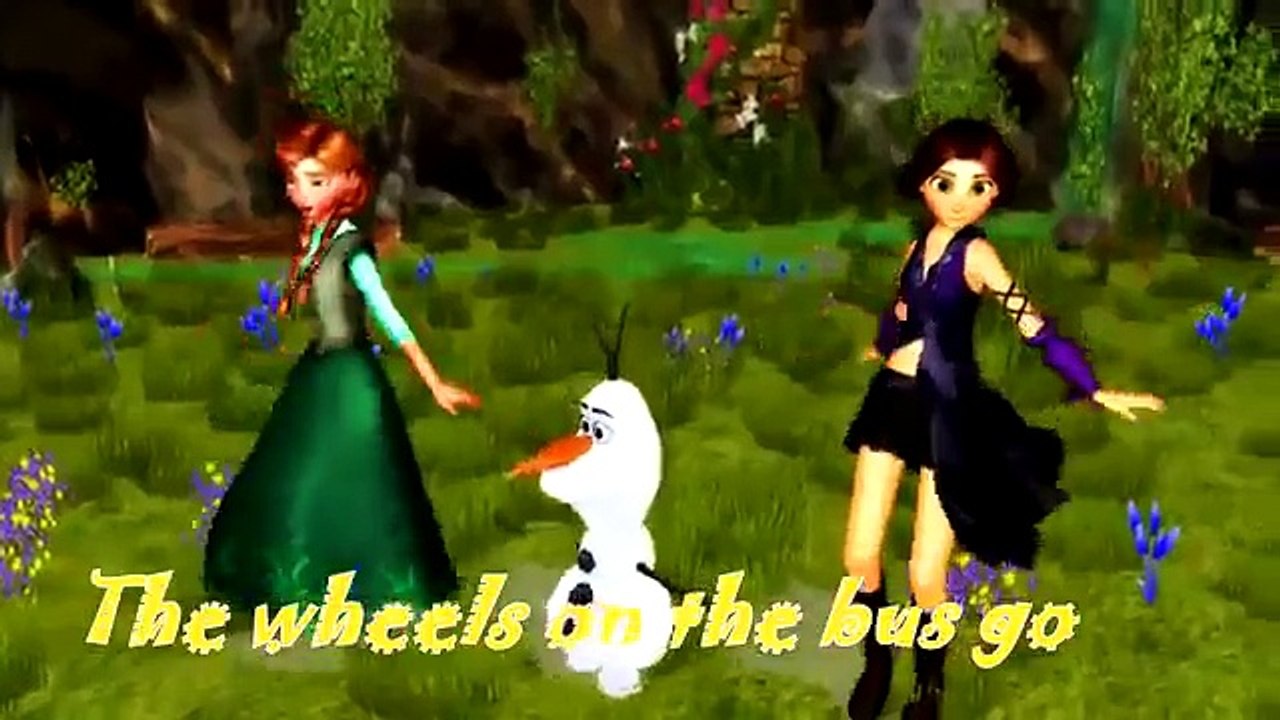 Anna Olaf and Elsa from Frozen in Wheels On The Bus !! - Nursery Rhyme Dance Steps 3D