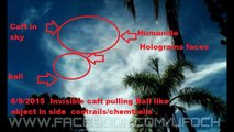 Invisible ufo Craft pulling ball like object in  the sky  in contrails/chemtrails