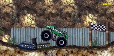 Monster truck for kids : Blue machine for children : Cartoon about a race car : White race