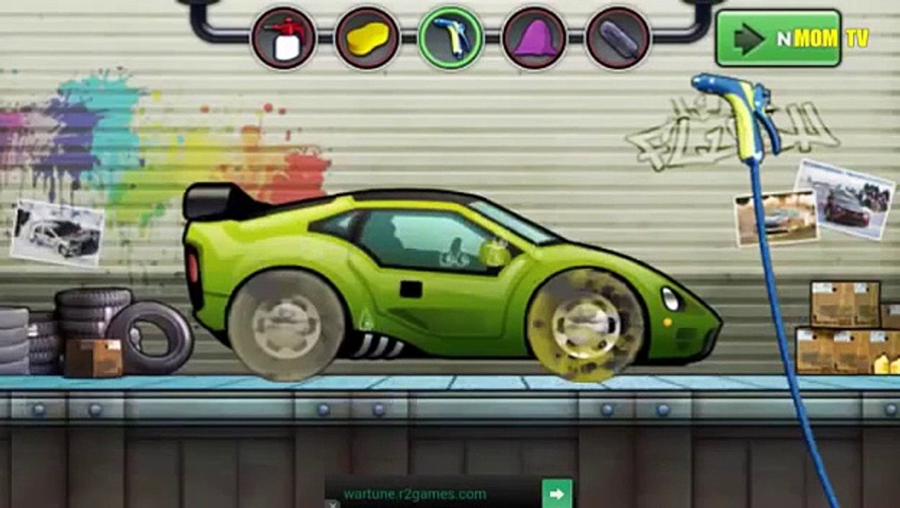 Cartoon repair machines : Car wash : Beige machine for children : Brown car for kids