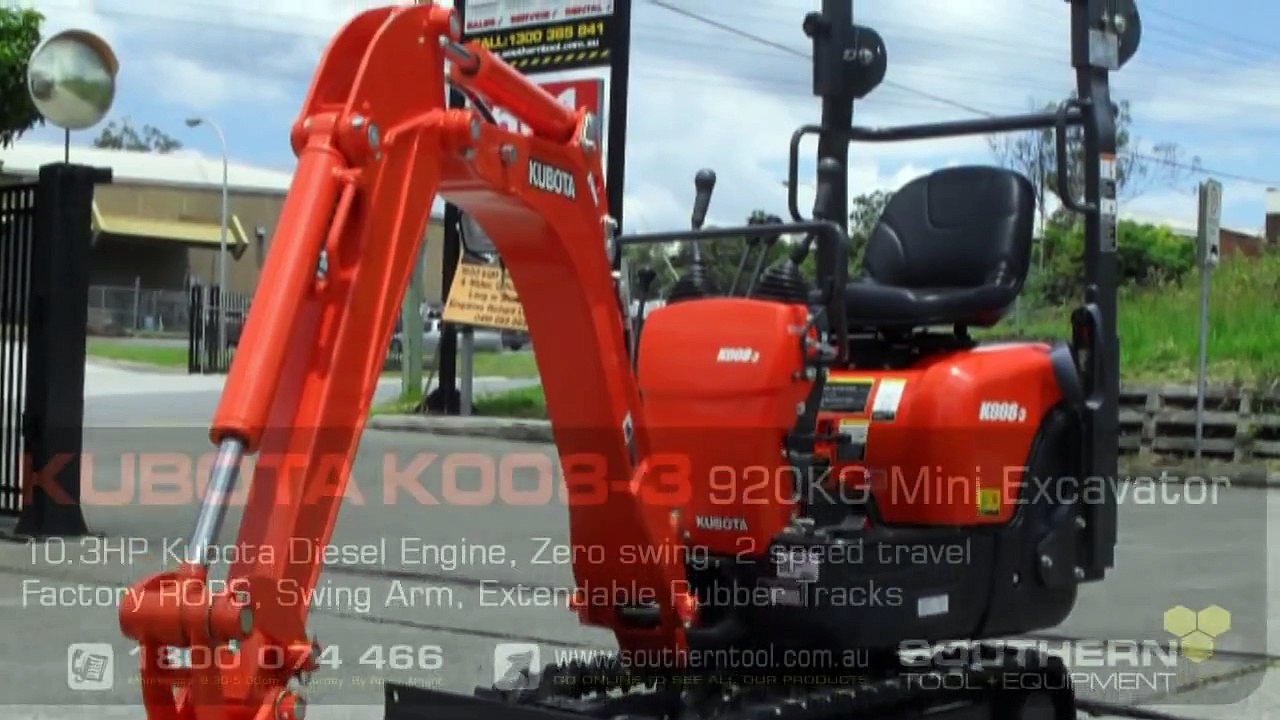 KUBOTA K008-3 Mini Excavator - Expandable rubber tracks - Southern Tool + Equipment -
