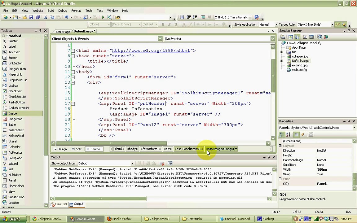 Collapsible Panel using AJAX in ASP.NET