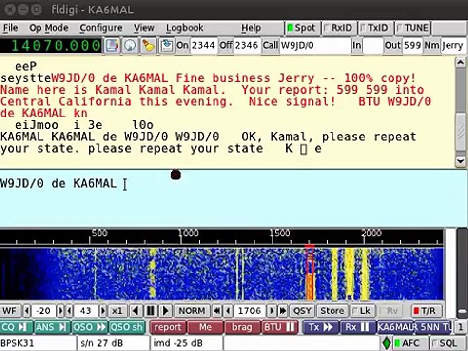 fldigi - KA6MAL works W9JD using PSK31