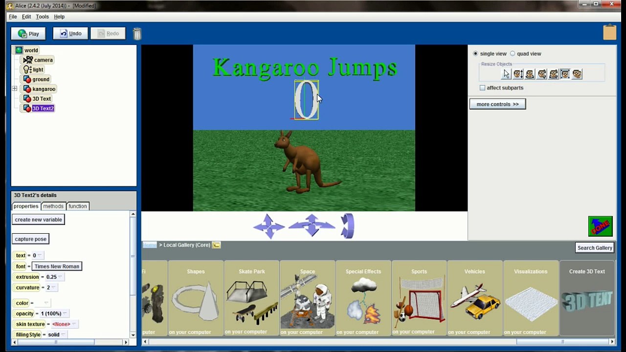 Alice Tutorial 2.4 Lesson 11.2 - Variables as 3D Text
