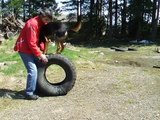 Vacant Lot Fun-dog agility with old tires and construction materials