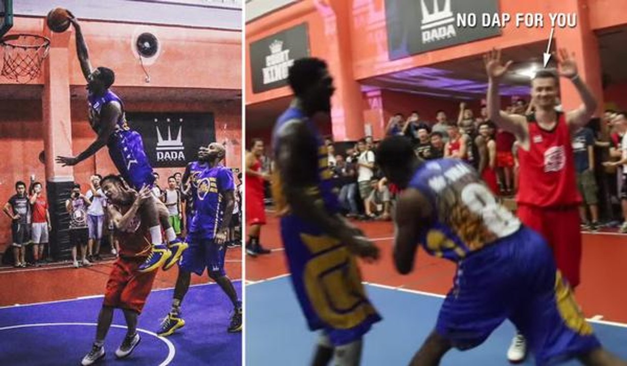 Humiliation:  Il lui passe par-dessus sur un alley-oop avec la planche et lui met un gros vent