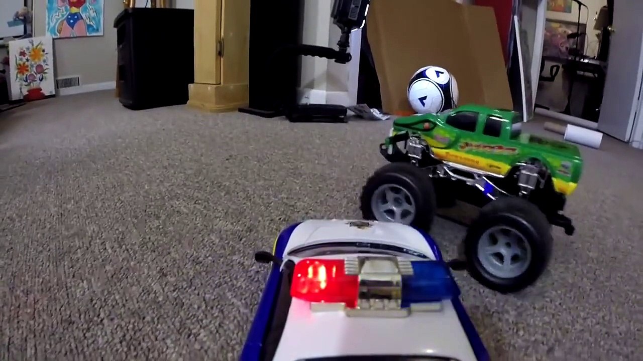 RC POLICE CHASE Monster Truck Action CRASHES Toy FUN!