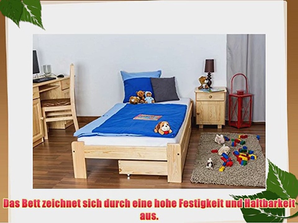 Kinderbett / Jugendbett Kiefer Vollholz massiv natur A10 inkl. Lattenrost - Abmessung 90 x
