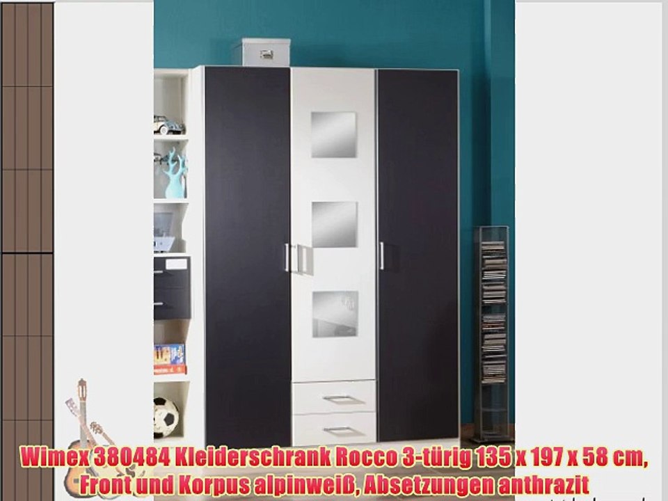 Wimex 380484 Kleiderschrank Rocco 3-t?rig 135 x 197 x 58 cm Front und Korpus alpinwei? Absetzungen