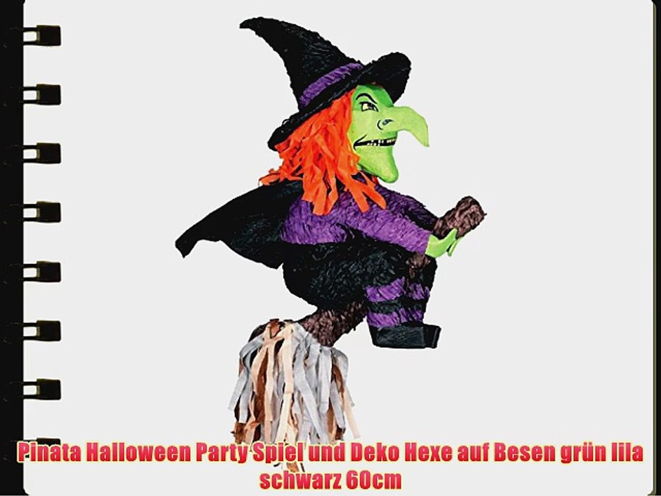 Pinata Halloween Party Spiel und Deko Hexe auf Besen gr?n lila schwarz 60cm
