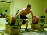 Dmitry Klokov attempting 214 kg snatch from blocks