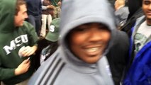 Fire, arrests at Michigan State University Basketball celebration in East Lansing (vulgar language)