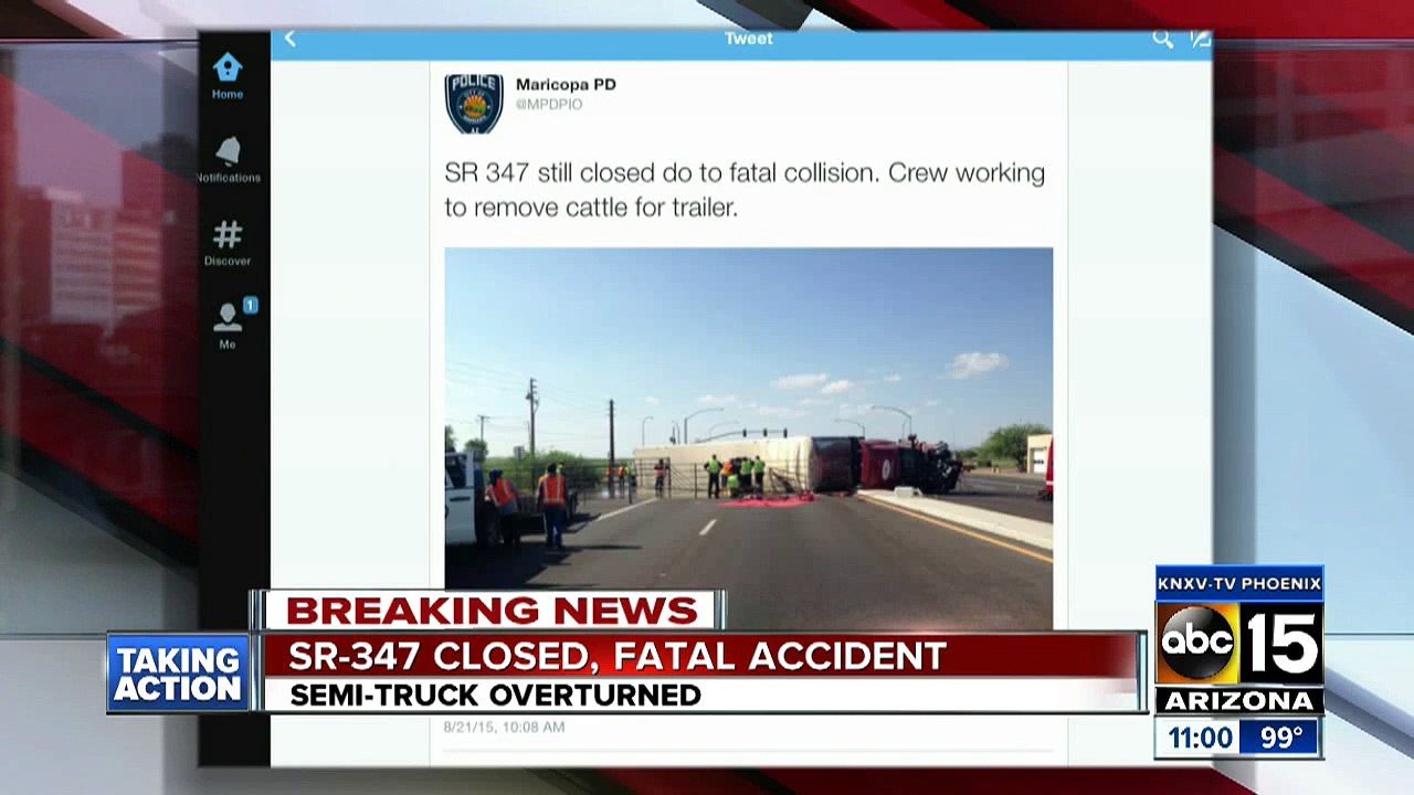 State Route 347 closed after semi rollover