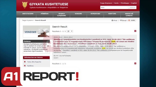 A1 Report - Kushtetuesja shtyn me 11 shkurt ankimimin e PD-se per aktin normativ