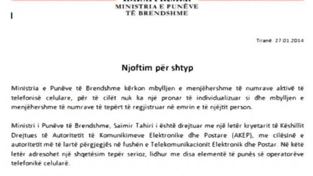 Tahiri takon përfaqësues të AKEP. Të mbyllen gjithë numrat e paregjistruar dhe ato në treg të zi