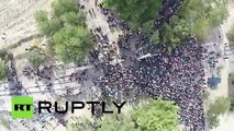 Drone Footage- Thousands of refugees stranded at Macedonian border