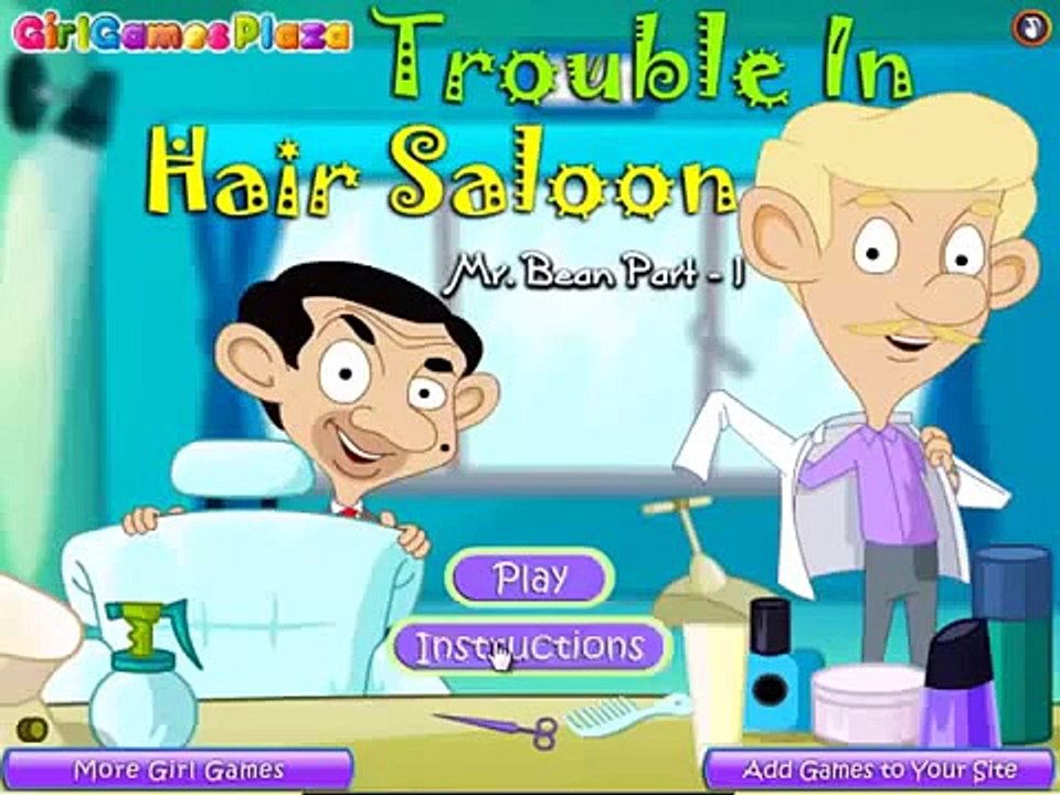 animated children game to play mr bean trouble in hair salon video