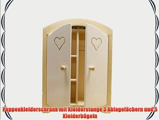 Puppenkleiderschrank inkl. 5 Kleiderb?geln / Material: Holz / Farbe: natur/weiss / Ma?e: 445