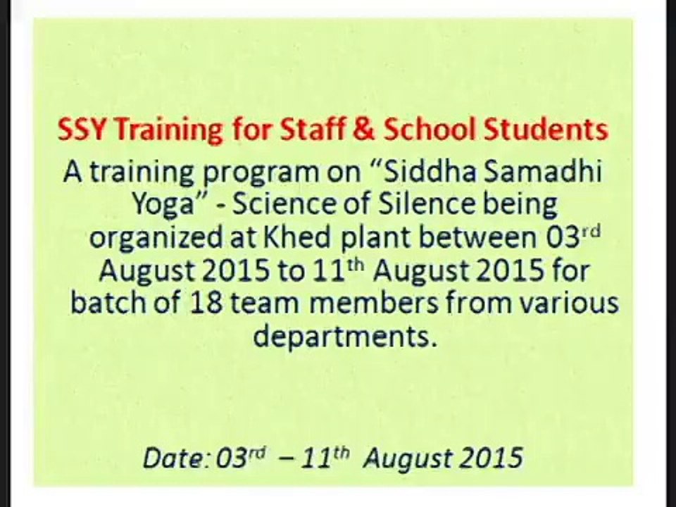 Bilcare SSY Training Program