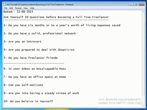 Ask Yourself 10 Questions before Becoming a Full Time Freelancer part 1 of 1