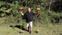 Crazy guy makes weed eaters demonstration... He's insane!