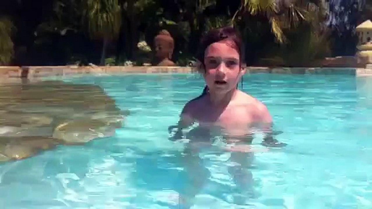 Child thinks he can swim!  He can't...cannonball...!  Funny..!