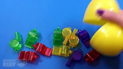 Learn Colours with Funny Whistles Toys! Surprise Eggs Lot Of Colors!