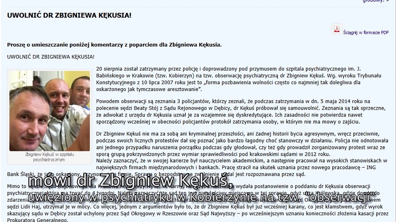 Dr Zbigniew Kękuś prowadzi w psychiatryku strajk głodowy bez picia - rozmowa 21 sierpnia 2015