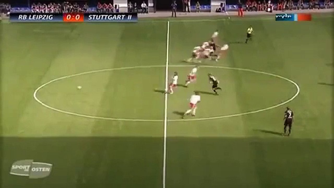 Billiant seven football players goal from kick off...in a few seconds