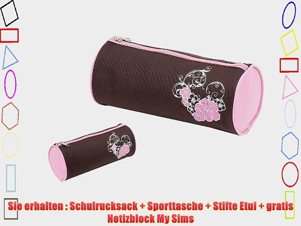 ELEPHANT Schulrucksack SET Schulranzen GIRLS FLOWER   Sporttasche   M?ppchen   MySims Block