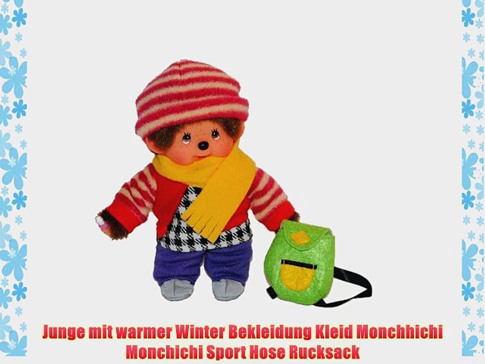 Junge mit warmer Winter Bekleidung Kleid Monchhichi Monchichi Sport Hose Rucksack