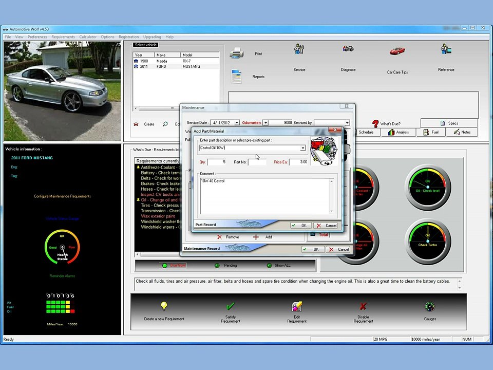 Automotive Wolf Car Maintenance Software - Configure Car Maintenance Schedule Demo