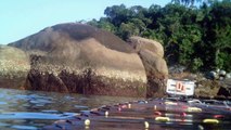 Navegação em reciclados, garrafas PET, nas praias as praias de Ubatuba, Brasil