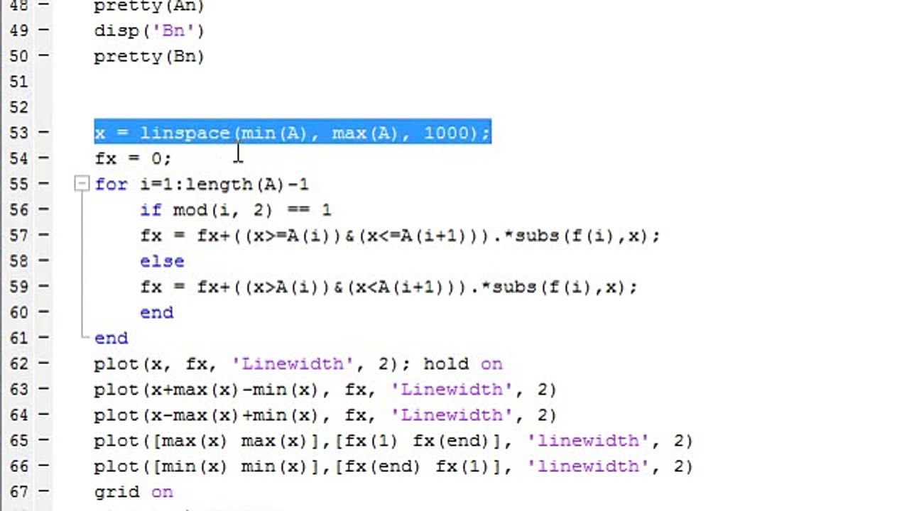 Calculo de los coeficientes de la serie de fourier en matlab