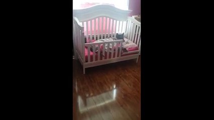 Así es com una niña duerme con su perro mascota en la cuna