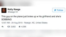 Passenger live tweets couple's awkward breakup on plane