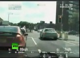 Police chase video Thief smashes car through rail crossing