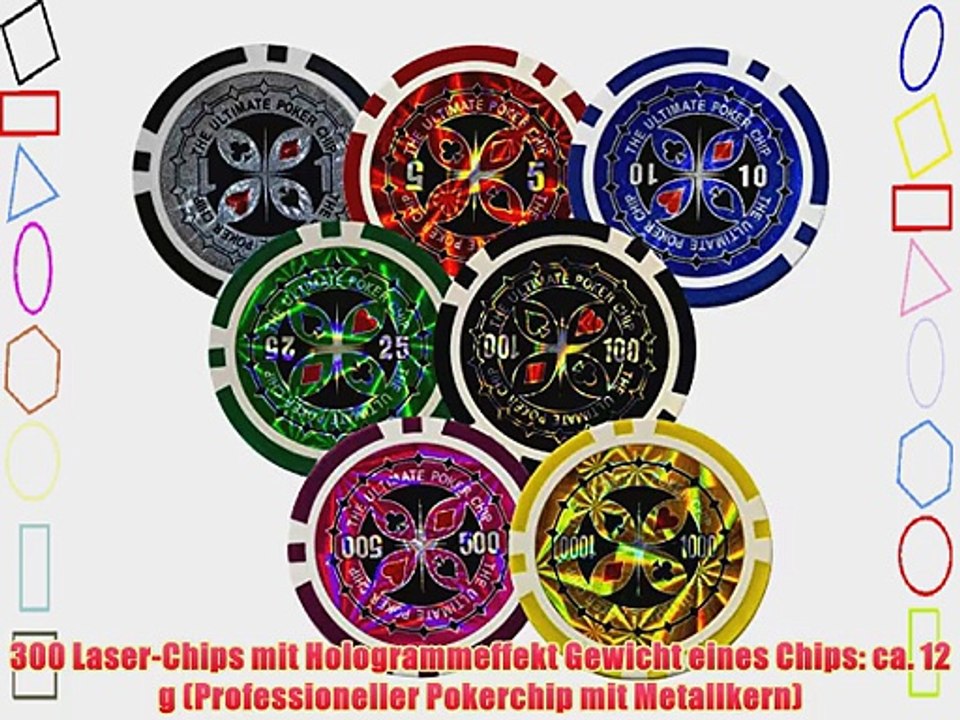 Ultimate Black Edition Pokerset 300 hochwertige 12 Gramm METALLKERN Laserchips 100% PLASTIKKARTEN