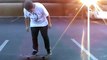 Fat Skater practicing KickFlips