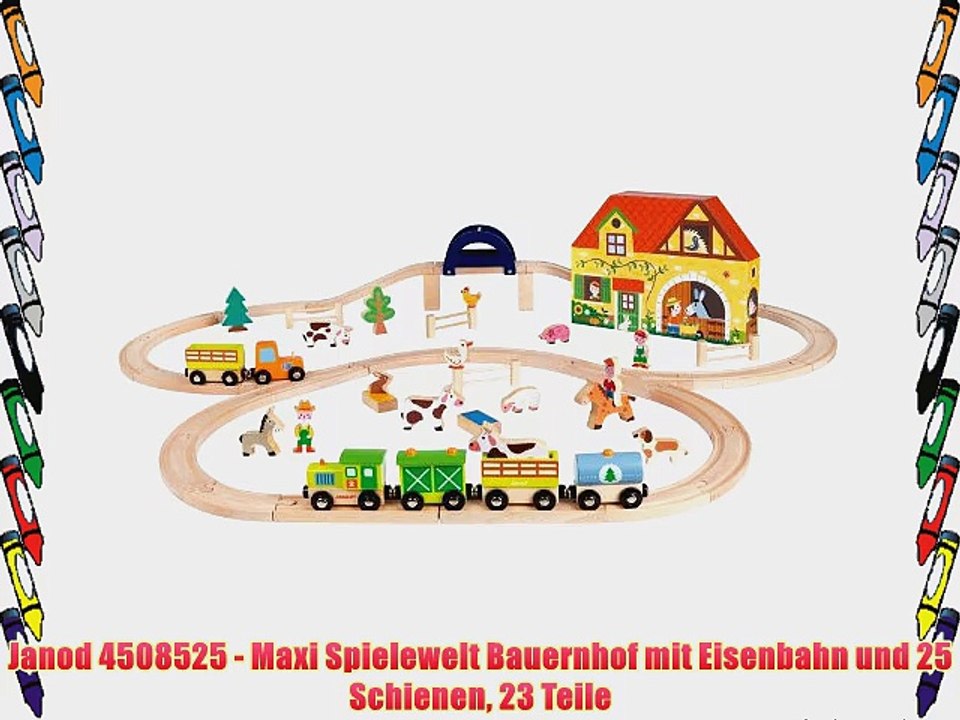 Janod 4508525 - Maxi Spielewelt Bauernhof mit Eisenbahn und 25 Schienen 23 Teile
