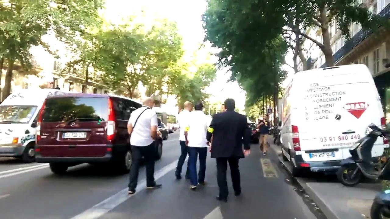 Striking Paris taxi drivers attack Uber car
