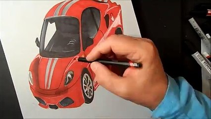 Drawing a 3D Ferrari, Trick Art, Time Lapse