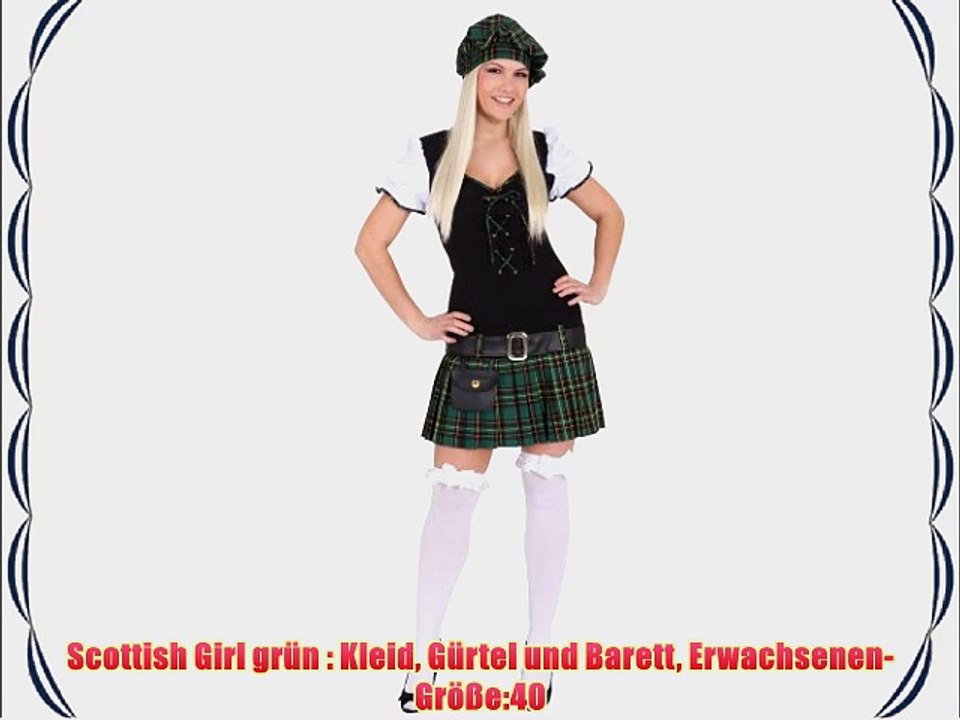 Scottish Girl gr?n : Kleid G?rtel und Barett Erwachsenen-Gr??e:40