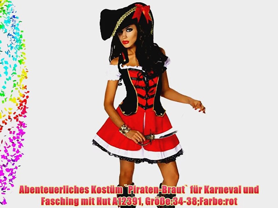 Abenteuerliches Kost?m `Piraten-Braut` f?r Karneval und Fasching mit Hut A12391 Gr??e:34-38Farbe:rot