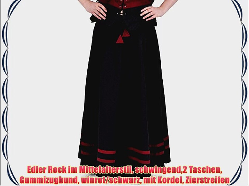 Edler Rock im Mittelalterstil schwingend2 Taschen Gummizugbund winrot/schwarz mit Kordel Zierstreifen