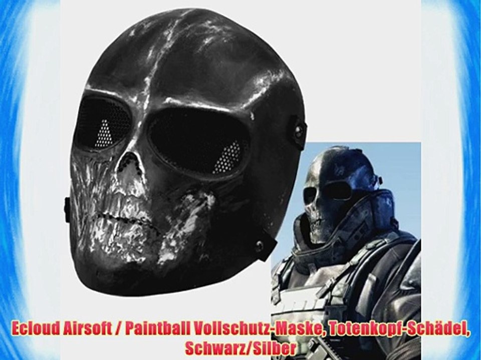 Ecloud Airsoft / Paintball Vollschutz-Maske Totenkopf-Sch?del Schwarz/Silber