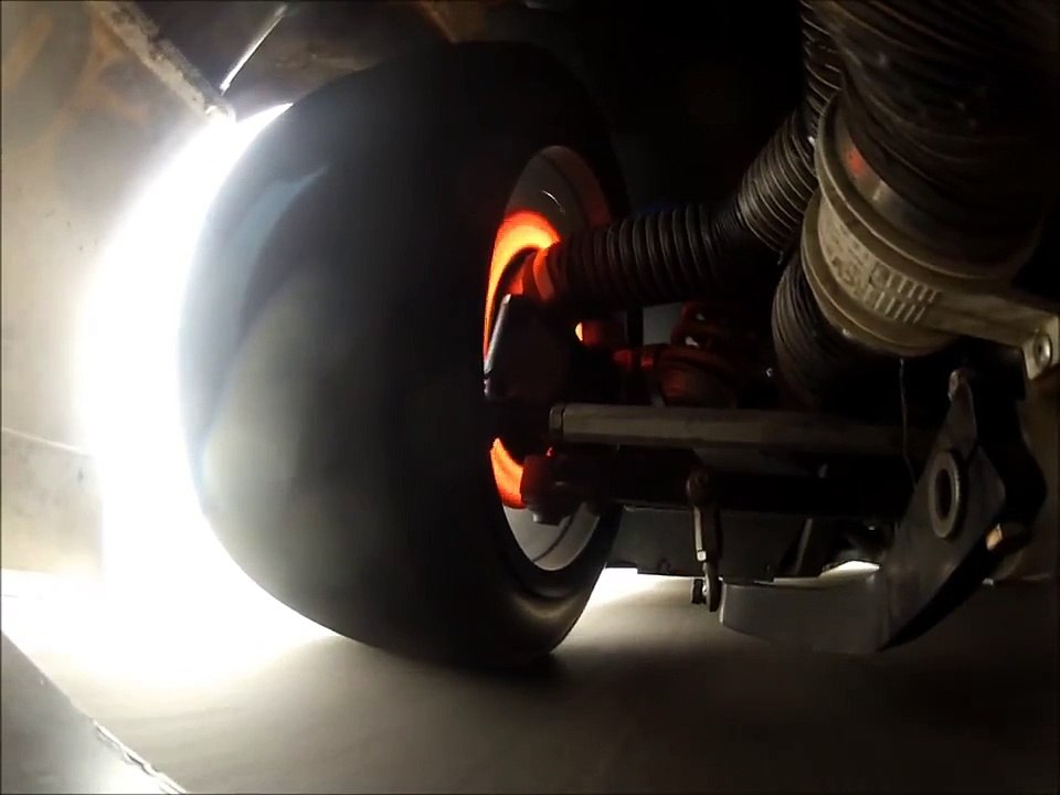 Les disques de frein d'une voiture pendant une course