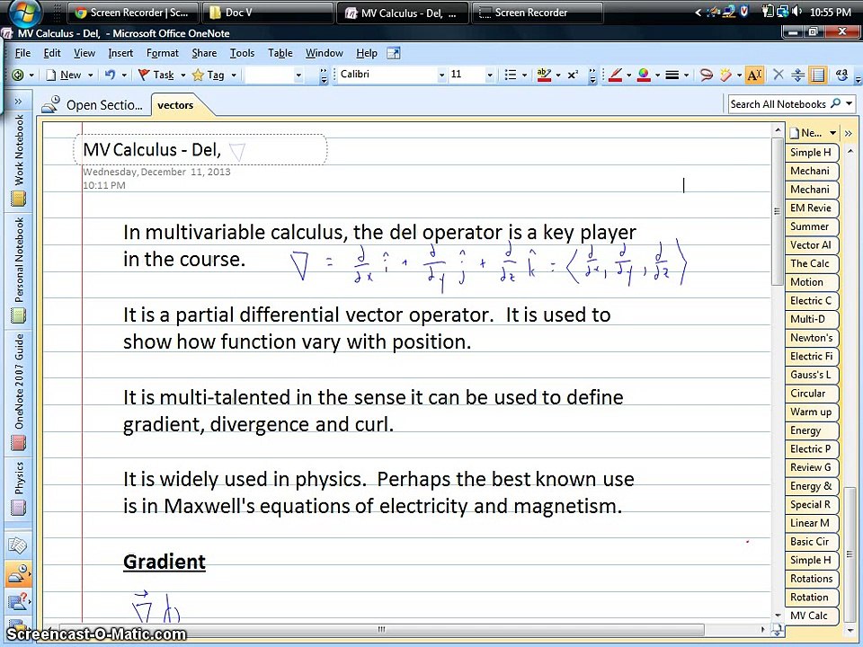 How to use gradient, divergence and curl in physics