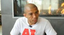 Ahead of his upcoming match with Conor McGregor, Jose Aldo talks with media members in Las Vegas